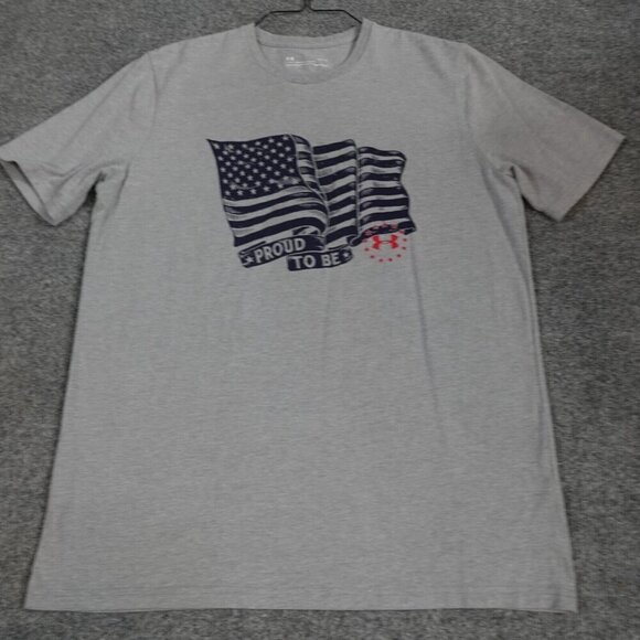 Under Armour T-shirt Medium Gray Proud to Be an American Flag Patriotic - Picture 1 of 6